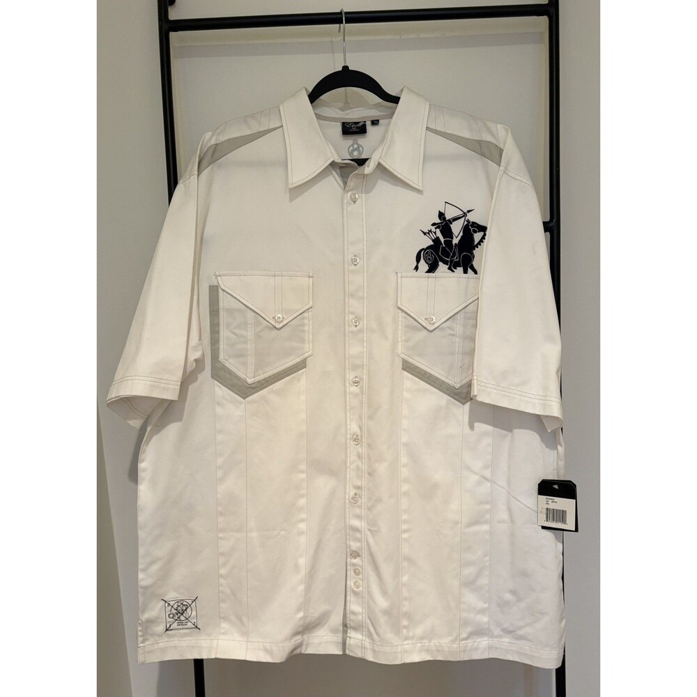 NWT Eight 732 Shirt Mens Big 2XL White Cotton Button, Pockets, Embroidery, NEW!